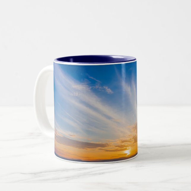 Sunset Sky Clouds Blue Zweifarbige Tasse (Vorderseite Links)