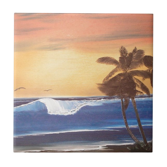 Sunset Sky, Palms & Ocean Fliese (Vorderseite)