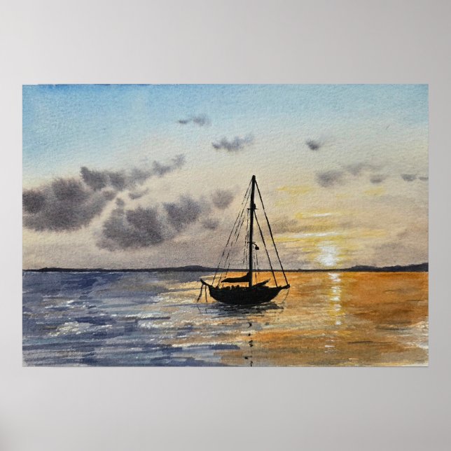 Sunset Sky Watercolor Painting  Poster (Vorne)