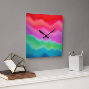 "Sunset Sorbet" Abstrakte Kunst Quadratische Wanduhr