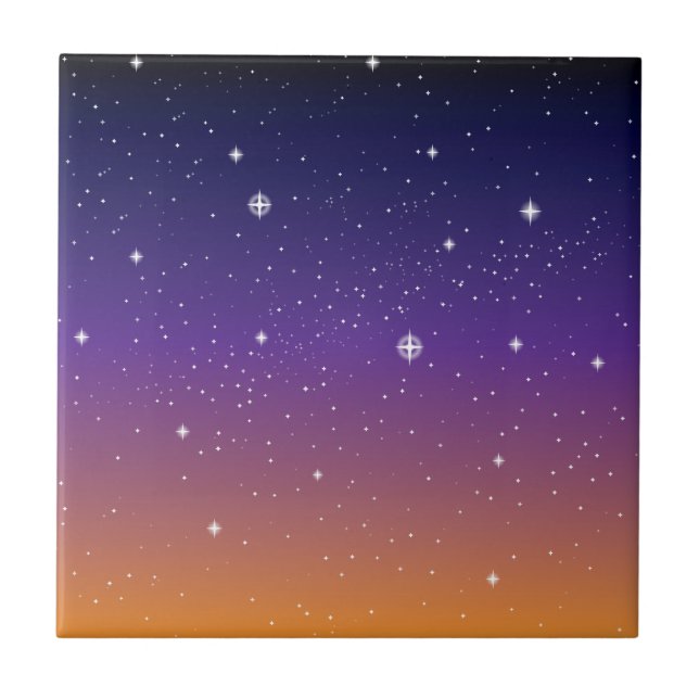 Sunset Starry Night Sky Fliese (Vorderseite)