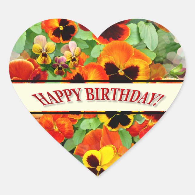 Sunset Stiefmütterchen Geburtstagsgrüße Herz-Aufkleber (Vorderseite)
