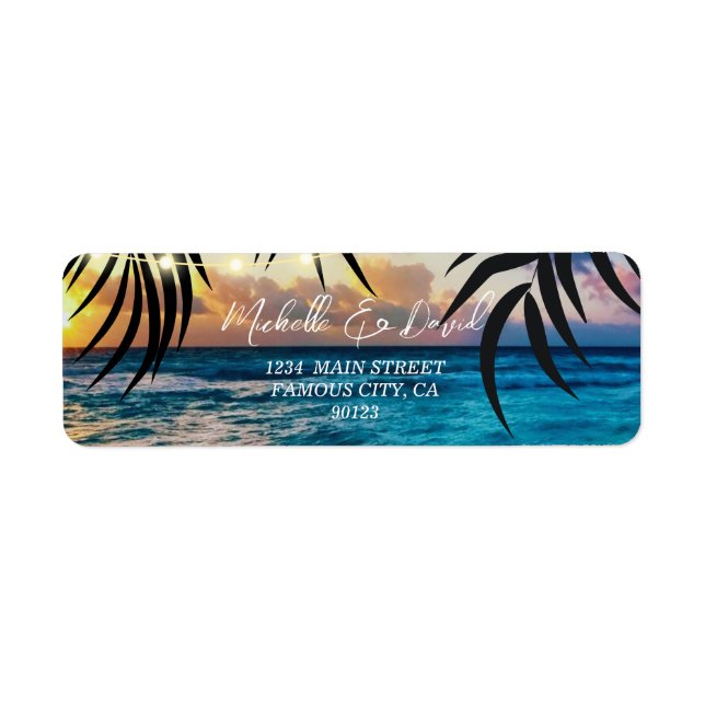 Sunset String Lights Beach Address Label (Vorne)