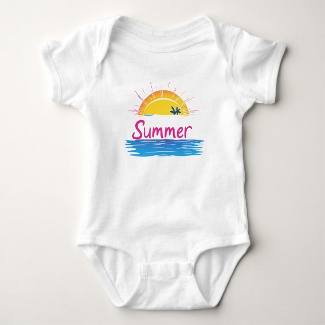 Sunset Summer Beach Illustration Baby Strampler (Vorderseite)
