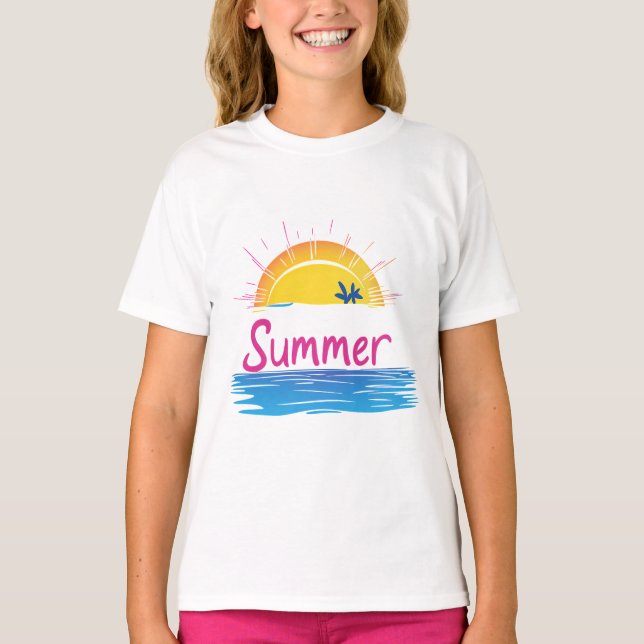 Sunset Summer Beach Illustration T-Shirt (Vorderseite)