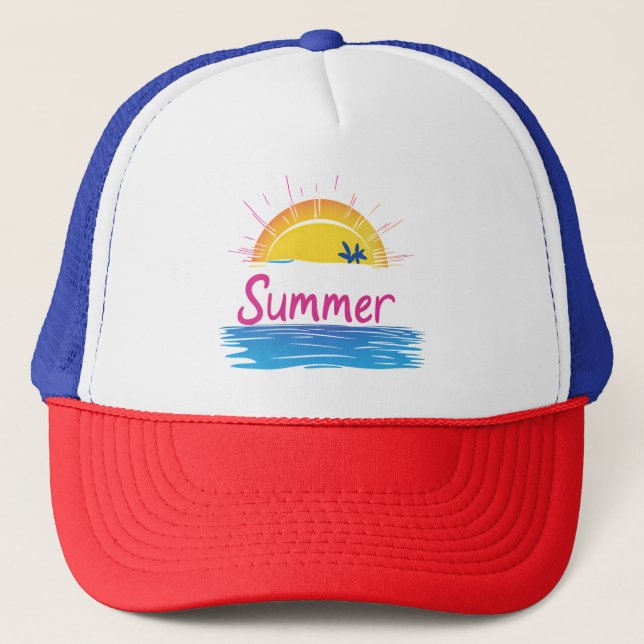 Sunset Summer Beach Illustration Truckerkappe (Vorderseite)