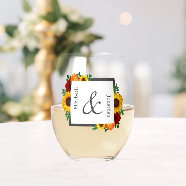 Sunset Sunflower Rose Floral Wedding Weinglas Ohne Stiel (Insitu (Hochzeit))