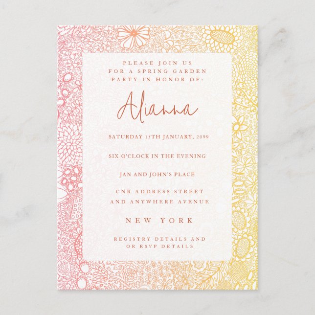 Sunset Sunrise Garden Szene Künstler Korallenpfirs Postkarte (Vorderseite)