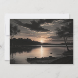 Sunset Sunrise Glassy Lake Charcoal Pencil Art Feiertagskarte