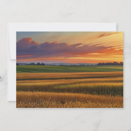 Sunset Sunrise Gran Field Colorful Watercolor Art Feiertagskarte