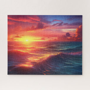 Sunset Sunrise Sundown Ocean Waves Naturemeer Puzzle