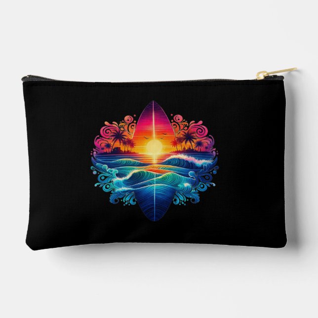 Sunset Surfboard Curls Zippered Pouch Zubehörtasche (Rückseite)