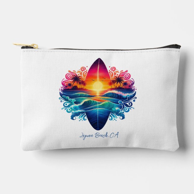 Sunset Surfboard Curls Zippered Pouch Zubehörtasche (Vorderseite)