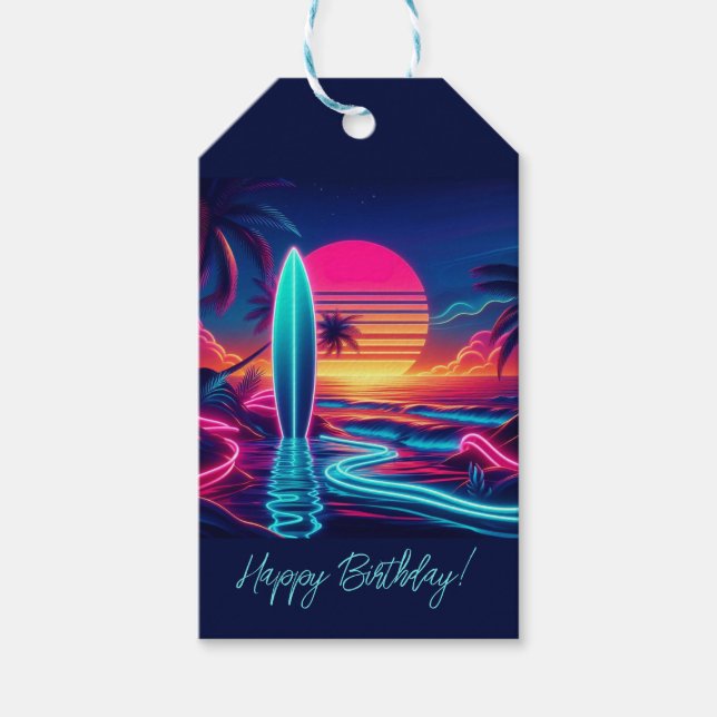 Sunset Surfboard Neon Lights- Geschenkanhänger (Vorderseite)