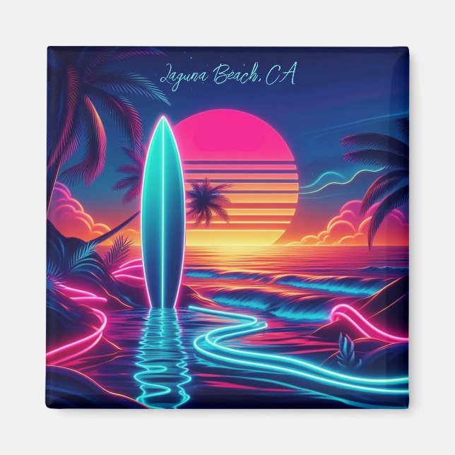 Sunset Surfboard Neon Lights- Magnet (Vorne)