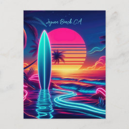 Sunset Surfboard Neon Lights- Postkarte