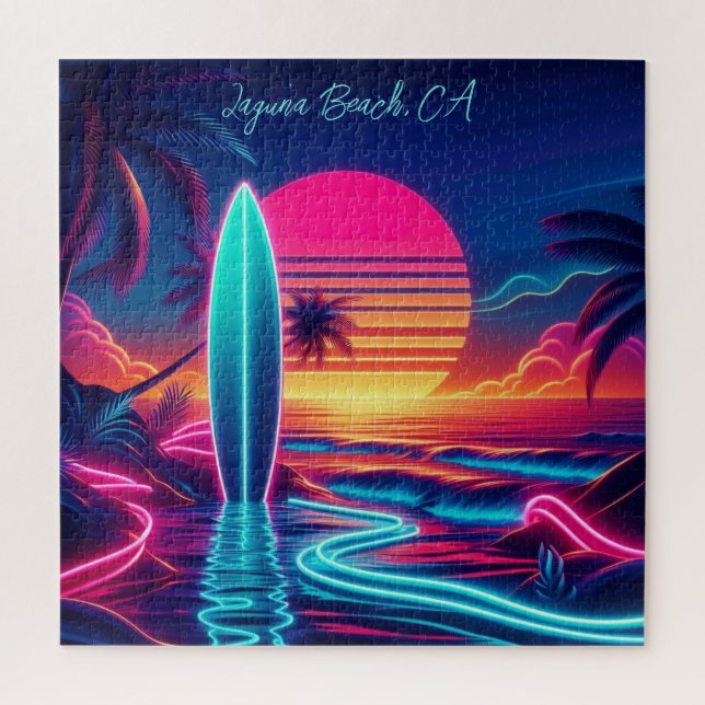 Sunset Surfboard Neon Lights- Puzzle (Vertikal)