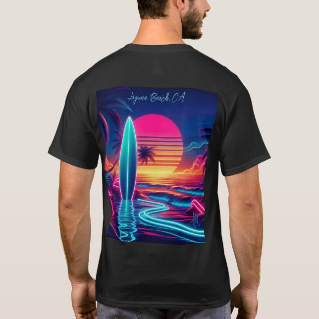 Sunset Surfboard Neon Lights- T-Shirt (Rückseite)