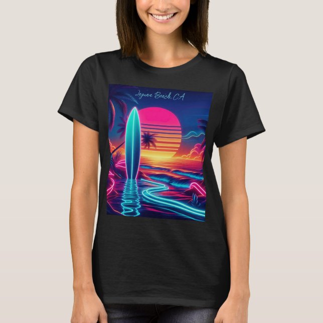 Sunset Surfboard Neon Lights- T-Shirt (Vorderseite)