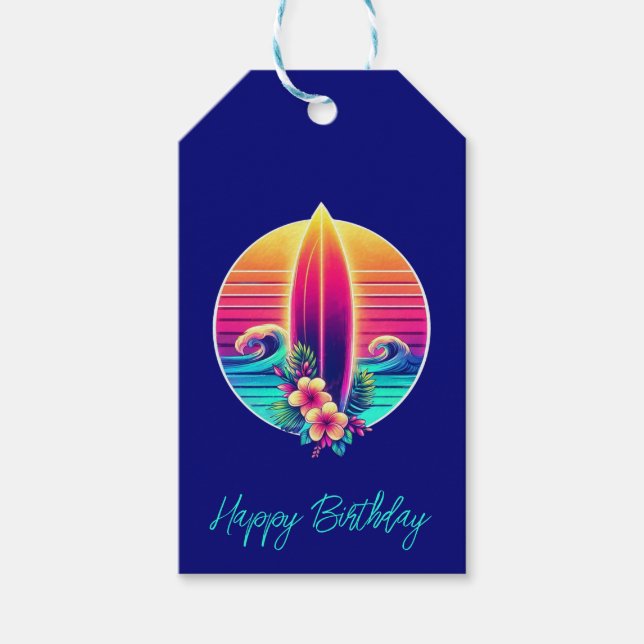 Sunset Surfboard Paradies- Geschenkanhänger (Vorderseite)