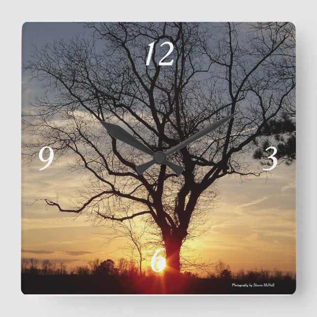 Sunset tree clock quadratische wanduhr (Vorderseite)