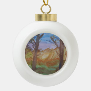 Sunset Trees Keramik Kugel-Ornament