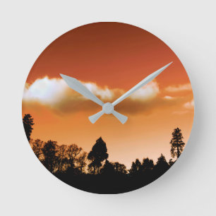 Sunset trees runde wanduhr