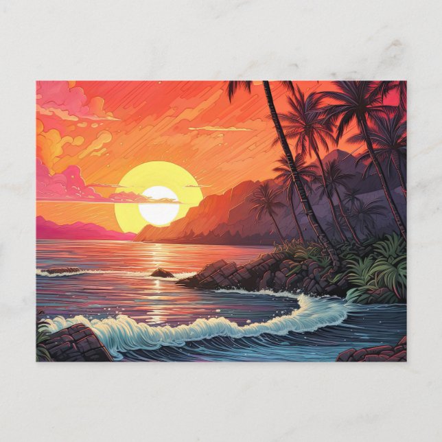 Sunset Tropical Beach Paradise Island  Postkarte (Vorderseite)