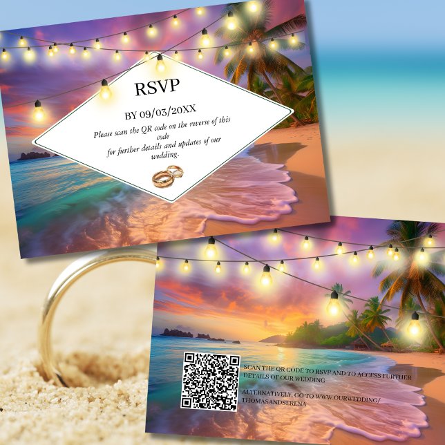 Sunset Tropical Beach QR Code UAWG Wedding Mitteilungskarte (Von Creator hochgeladen)