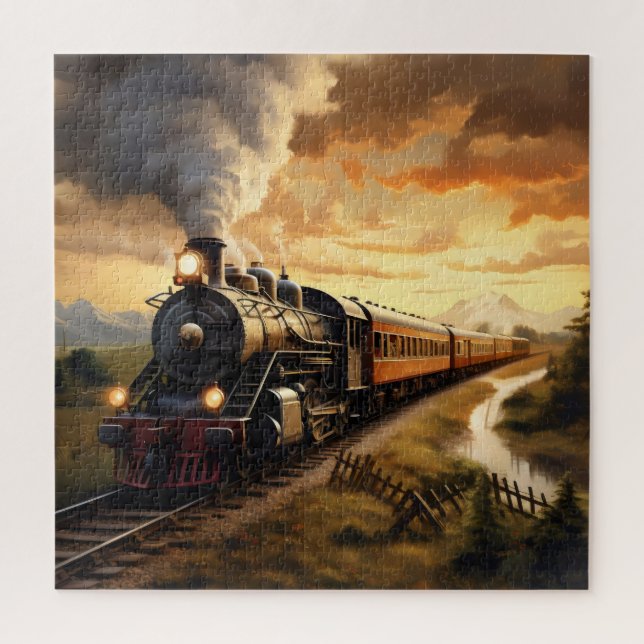 Sunset und Zug Puzzle (Vertikal)