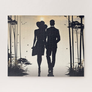 Sunset Upscale Couple Silhouette gemeinsam laufen Puzzle