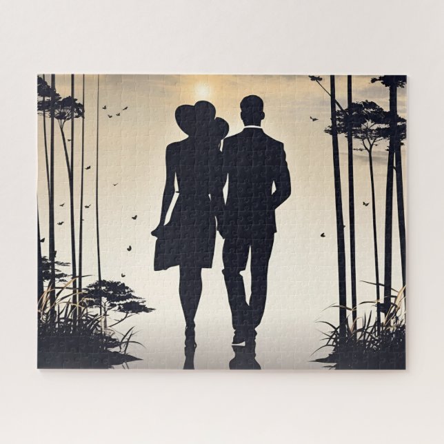 Sunset Upscale Couple Silhouette gemeinsam laufen Puzzle (Horizontal)