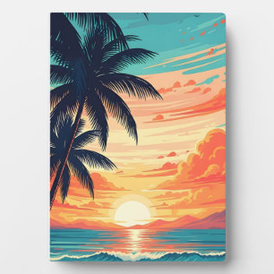Sunset Vibes Retro Beach Fotoplatte