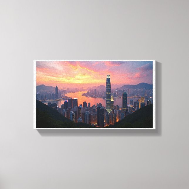 Sunset View Hongkong City Skyline von der PEAK Leinwanddruck (Vorderseite)
