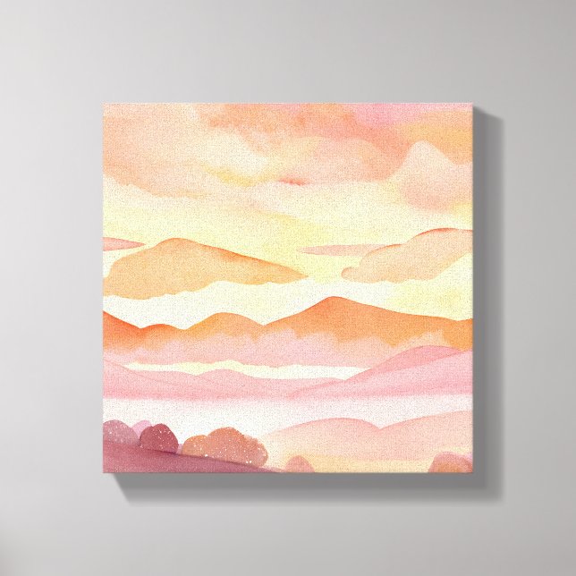 Sunset Watercolor Hills | Orange Hue Sky Painting Leinwanddruck (Vorderseite)