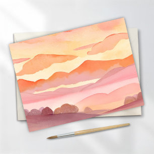 Sunset Watercolor Hills   Orange Hue Sky Painting Postkarte
