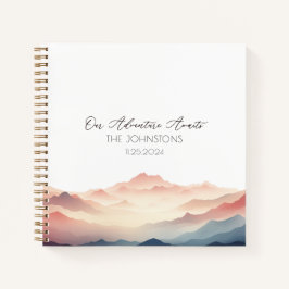 Sunset Watercolor Mountain Wedding Gästebuch Notizbuch