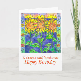Sunset Watercolor Sonnenblumen Happy Birthday Frie Karte