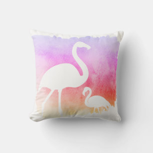 Sunset Watercolor White Flamingos Kissen