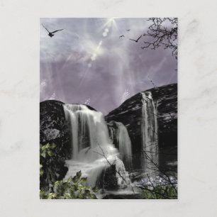 Sunset Waterfall Fantasy signiert Mini Print Postkarte