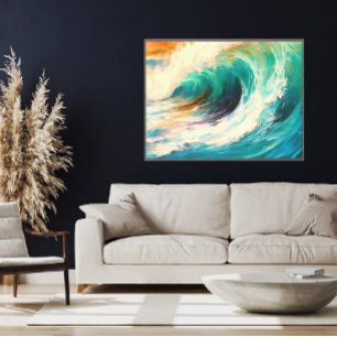 Sunset Wave Bold Ocean Art Aquamarin und Burnt Ora Leinwanddruck