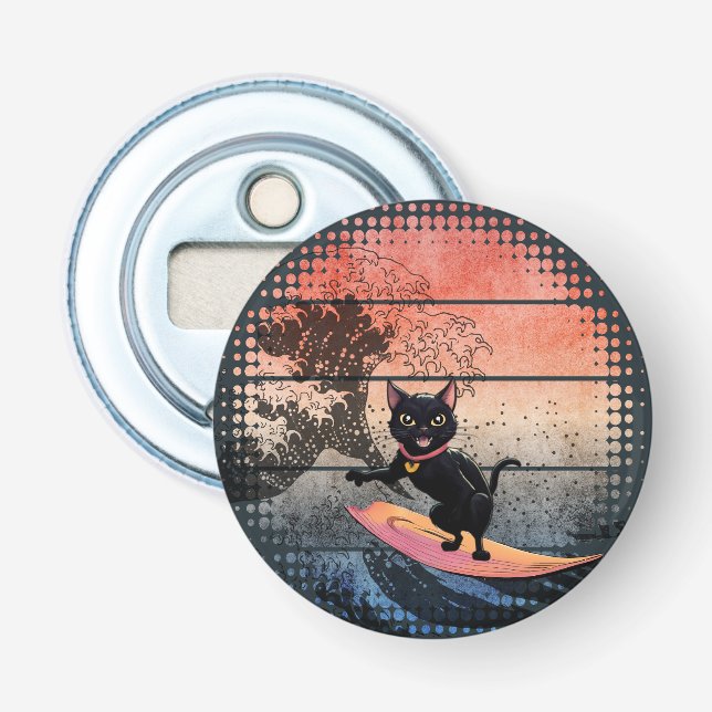 Sunset Wave Riding Cat Flaschenöffner (Vorderseite)