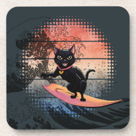 Sunset Wave Riding Cat Getränkeuntersetzer