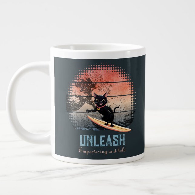Sunset Wave Riding Cat Jumbo-Tasse (Links)