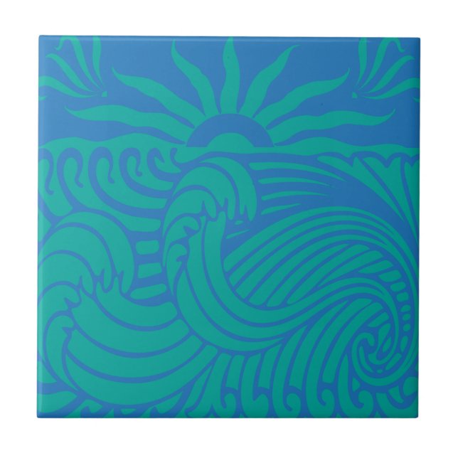 Sunset Waves Boho Beach Graphic Fliese (Vorderseite)