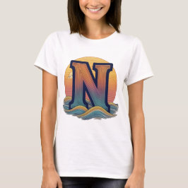 Sunset Waves Letter 'N' Retro T-Shirt