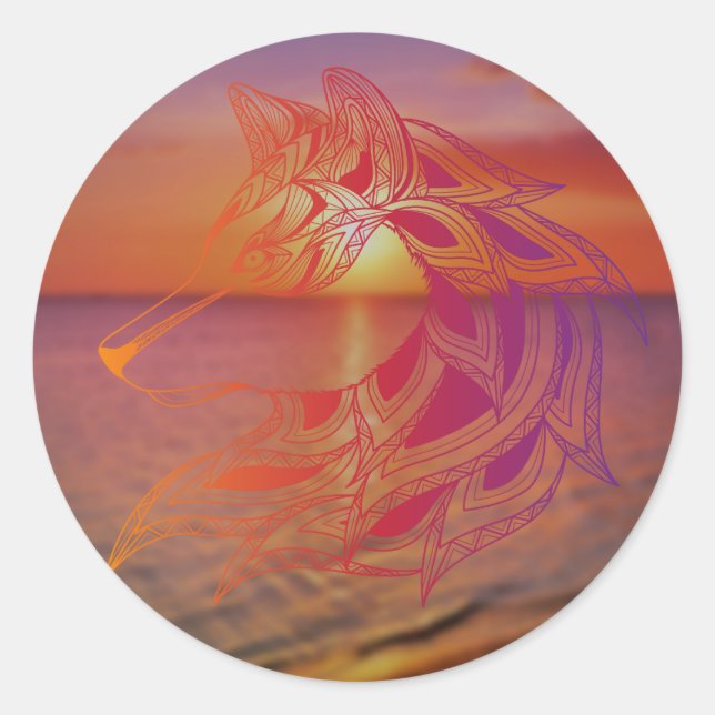 Sunset Wolf Sticker (Vorderseite)