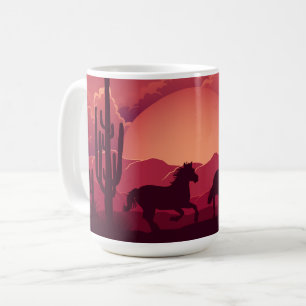 Sunset Wüste Wilde Pferde laufen Kaffeetasse
