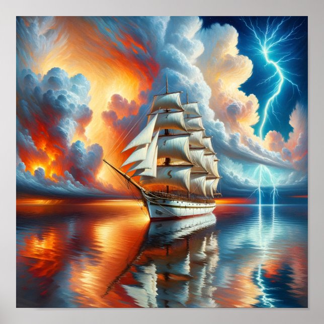Sunset Yacht Reflection Poster (Vorne)