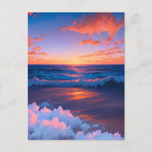 Sunset's Dance with the Ocean Waves Postkarte (Vorderseite)